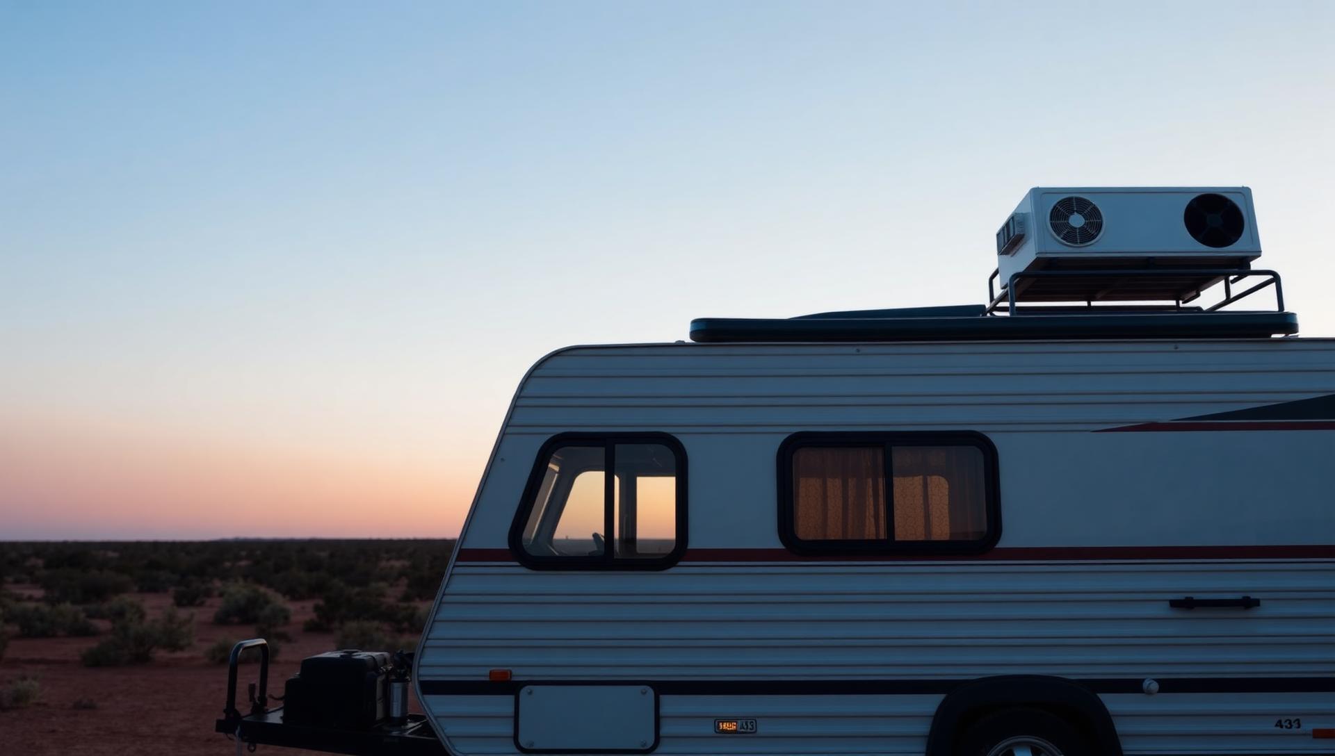 Off-grid caravan with air conditioning running on solar and battery power